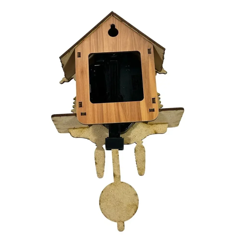 Miniature Wooden Quartz Cuckoo Clock Germany Woodcutters Log Sawing Chalet